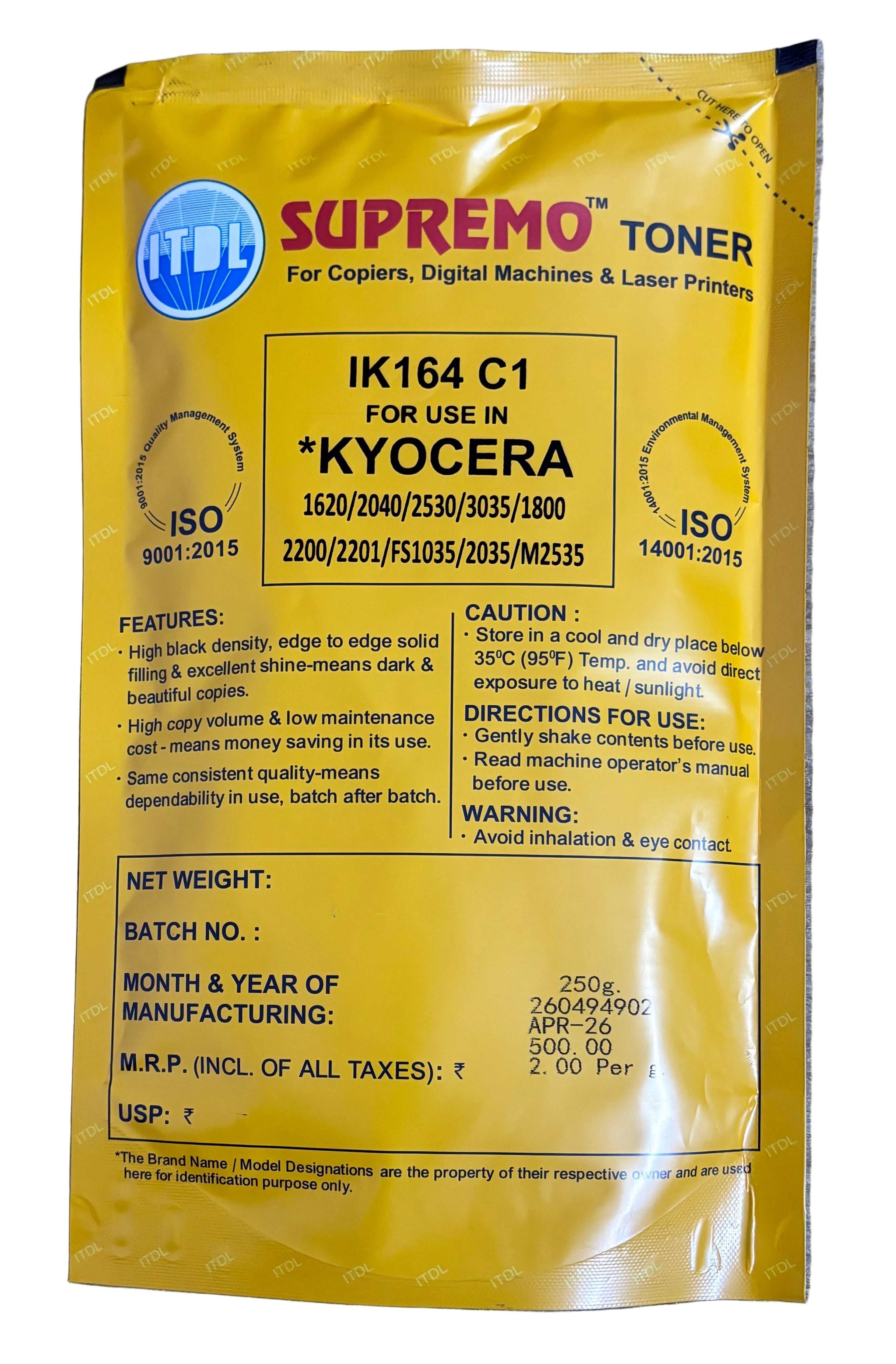 ITDL IK164 (250 Gram) Toner Powder For Kyocera Ecosys M2040dn / 2235dn / 2635dn (New)